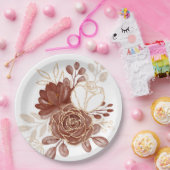 Waterverf Maroon Gouden Bloemen Papieren Bordje (Feest)