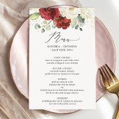 Waterverf Maroon Red White Floral Wedding Menu