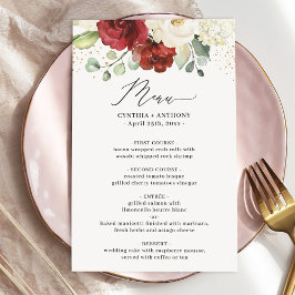 Waterverf Maroon Red White Floral Wedding Menu