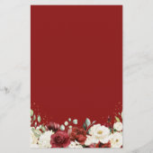 Waterverf Maroon Red White Floral Wedding Menu (Achterkant)