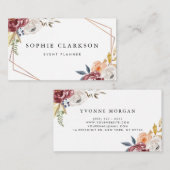 Waterverf Marsala Autumn Flowers Geometric I Visitekaartje (Voorkant / Achterkant)