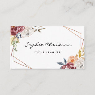 Waterverf Marsala Autumn Flowers Geometric II Visitekaartje