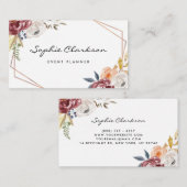 Waterverf Marsala Autumn Flowers Geometric II Visitekaartje (Voorkant / Achterkant)