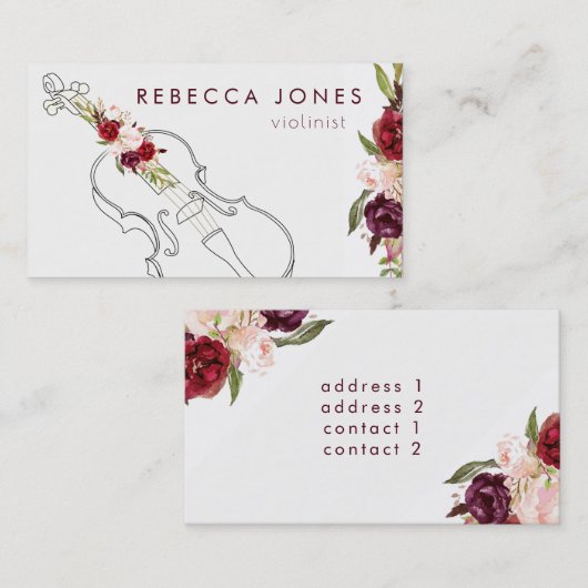 waterverf Marsala bloeit violiste Visitekaartje (Voorkant / Achterkant)