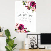 Waterverf Marsala & Blush Bloemen Bruiloft Welkom Poster (Thuiskantoor)