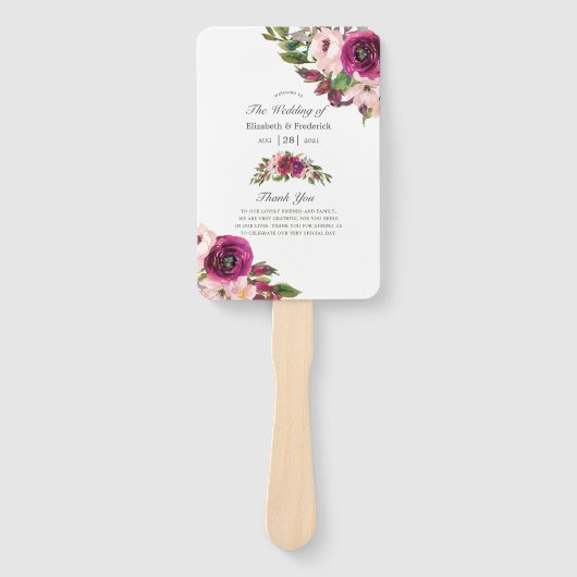 Waterverf Marsala & Blush Floral Wedding Programme Handwaaier (Voorkant)