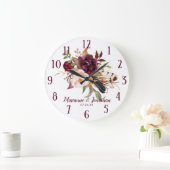 Waterverf Marsala Boho Waterverf Floral Wedding Grote Klok (Huis)