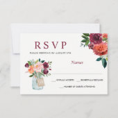 Waterverf Marsala Burgundy Mason Jar Floral RSVP (Voorkant)