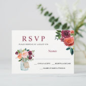 Waterverf Marsala Burgundy Mason Jar Floral RSVP (Staand voorkant)
