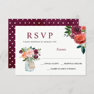 Waterverf Marsala Burgundy Mason Jar Floral RSVP