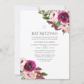 Waterverf Marsala en Blush Bloemen Bat Mitzvah Kaart (Voorkant)