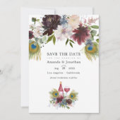 Waterverf Marsala en Blush Bloemen Bruiloft Bewaar Save The Date (Voorkant)