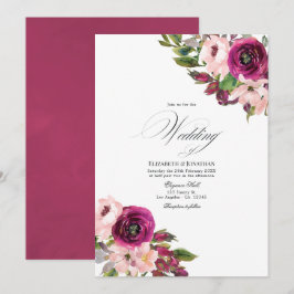 Waterverf Marsala en Blush Bloemen Bruiloft Kaart