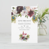Waterverf Marsala en Blush Bloemen Bruiloft Save T Save The Date (Staand voorkant)