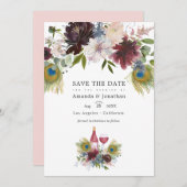 Waterverf Marsala en Blush Bloemen Bruiloft Save T Save The Date (Voorkant / Achterkant)