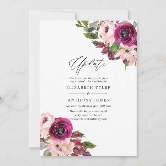 Waterverf Marsala en Blush Bloemen Bruiloft Update Kaart (Voorkant)