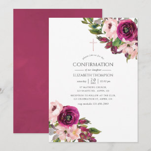 Waterverf Marsala en blush Floral bevestiging Kaart