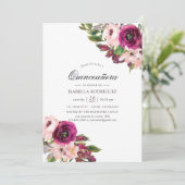 Waterverf Marsala en Blush Floral Quinceañera Kaart (Staand voorkant)