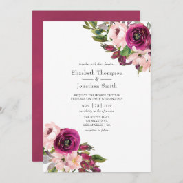 Waterverf Marsala en Blush Floral Wedding Kaart