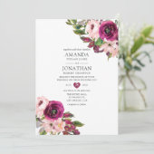 Waterverf Marsala en Blush Floral Wedding Kaart (Staand voorkant)