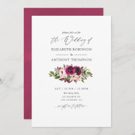 Waterverf Marsala en Blush Floral Wedding Kaart