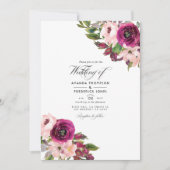 Waterverf Marsala en Blush Floral Wedding Kaart (Voorkant)