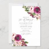 Waterverf Marsala en Blush Floral Wedding Magnetische Uitnodiging (Voorkant)