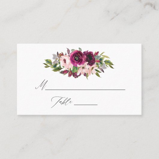 Waterverf Marsala en Blush Floral Wedding Plaatskaartje (Voorkant)
