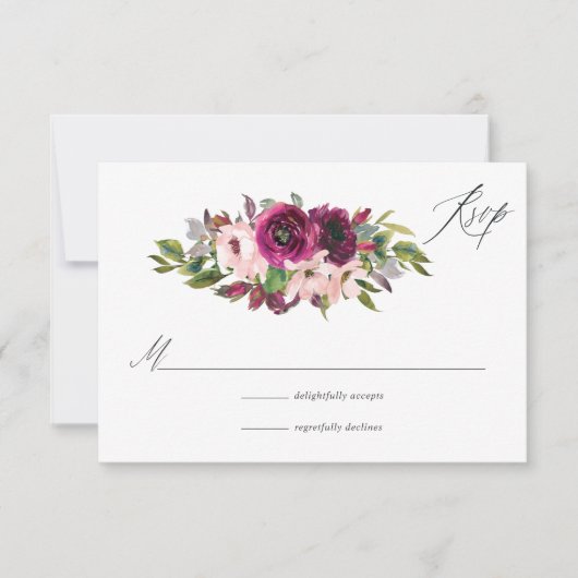 Waterverf Marsala en Blush Floral Wedding RSVP Kaartje (Voorkant)