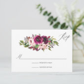 Waterverf Marsala en Blush Floral Wedding RSVP Kaartje (Staand voorkant)