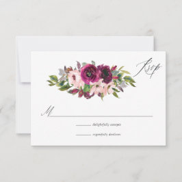 Waterverf Marsala en Blush Floral Wedding RSVP Kaartje