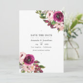 Waterverf Marsala en Blush Floral Wedding Save The Date (Staand voorkant)