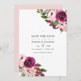 Waterverf Marsala en Blush Floral Wedding Save The Date