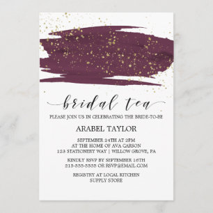 Waterverf Marsala en Gold Sparkle Bridal Tea Kaart