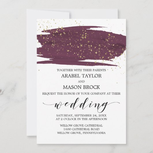 Waterverf Marsala en Gold Sparkle Wedding Kaart (Voorkant)