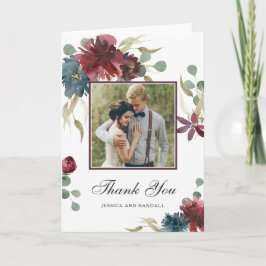 Waterverf Marsala en Navy Floral Foto Dank u Bedankkaart