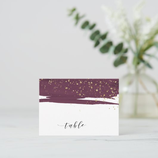Waterverf Marsala & Gold Escort Place Cards Plaatskaartje (Staand voorkant)