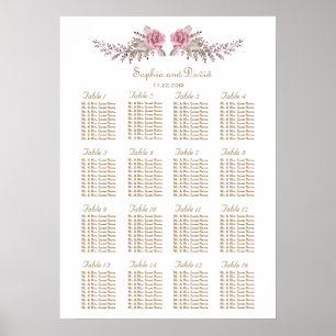 Waterverf Marsala Maroon Floral Zitplaatskaart Poster