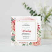 Waterverf Marsala Red Floral Weddenschap Kaart (Staand voorkant)