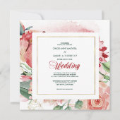 Waterverf Marsala Red Floral Weddenschap Kaart (Voorkant)