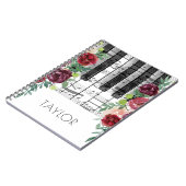 waterverf Marsala Red Flowers Muziek Piano Notitieboek (Linkerzijde)