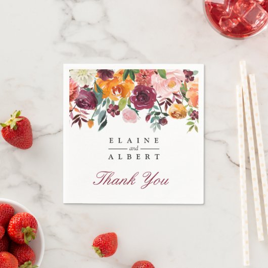 Waterverf Marsala Roze Bloemen Huwelijk Servetten (Insitu)