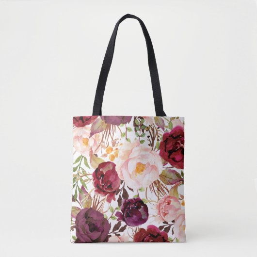 Waterverf Marsala Roze Blush Floral Canvas tas (Voorkant)