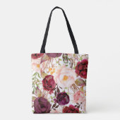 Waterverf Marsala Roze Blush Floral Canvas tas (Achterkant)