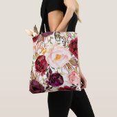 Waterverf Marsala Roze Blush Floral Canvas tas (Dichtbij)
