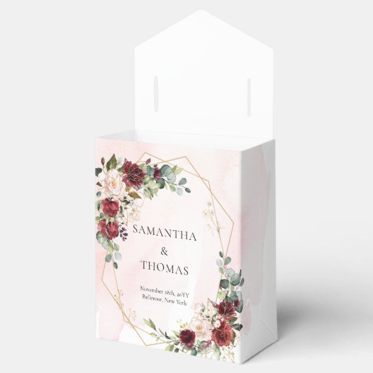 Waterverf Marsala rozen Sage Greenery bruiloft Bedankdoosjes (Geopend)