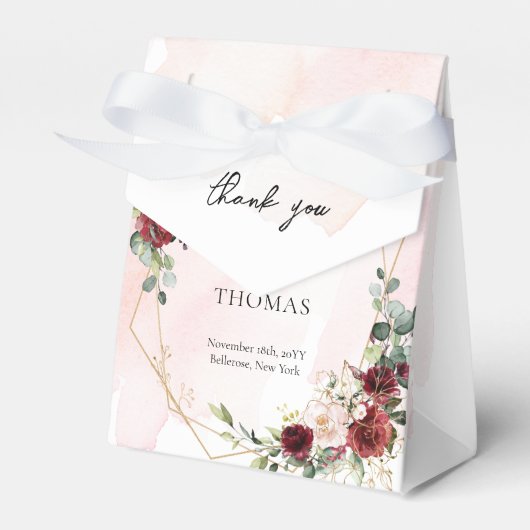 Waterverf Marsala rozen Sage Greenery bruiloft Bedankdoosjes (Voorkant Zijde)