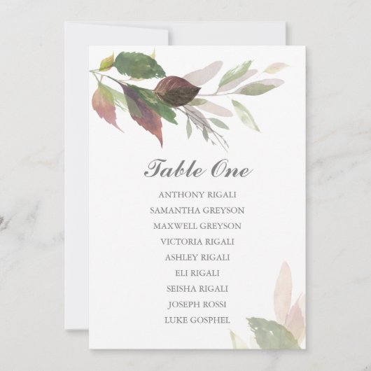 Waterverf Marsala Wedding Seating Chart Kaart (Voorkant)