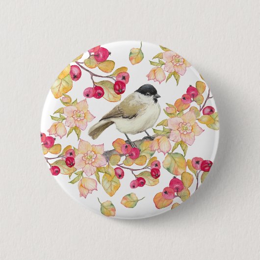 Waterverf Marsh Tit Ronde Button 5,7 Cm (Voorkant)