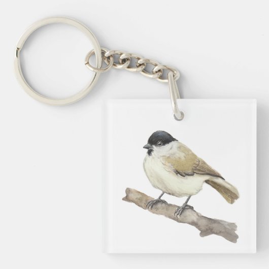 Waterverf Marsh Tit Sleutelhanger (voorkant)